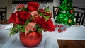 Christmas Red Rose Floral Arrangement Background