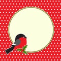 Christmas round frame with bullfinch