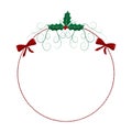 Christmas round frame with holly leaves, Christmas wreath with bows and necklace for decoration Royalty Free Stock Photo