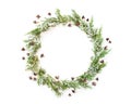 Christmas round frame made of evergreens and cones Royalty Free Stock Photo