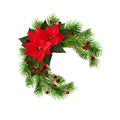 Christmas round frame with red poinsettia flowers, pine twigs an Royalty Free Stock Photo