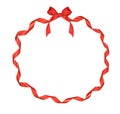 Christmas round frame of red ribbon