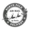 Christmas round gray stamp isolated, Santa Claus mail, reindeer sleigh Royalty Free Stock Photo