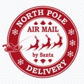 Christmas round red print, Santa Claus mail, rides reindeer sleigh