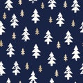 Christmas Rustic Festive Hand-Stamped Fir Trees Vector Seamless Pattern Royalty Free Stock Photo