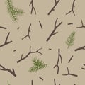 Christmas Rustic Seamless Pattern with branch. Vector