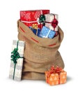 Christmas sack full of presents isolated Royalty Free Stock Photo
