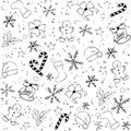 Christmas background black conturs of symbols white