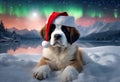 Christmas - Saint Bernard Puppy dog Santa Claus hat - AI generated