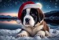 Christmas - Saint Bernard Puppy dog Santa Claus hat - AI generated