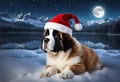 Christmas - Saint Bernard Puppy dog Santa Claus hat - AI generated