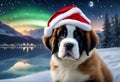 Christmas - Saint Bernard Puppy dog Santa Claus hat - AI generated