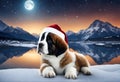 Christmas - Saint Bernard Puppy dog Santa Claus hat - AI generated