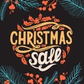 Christmas sale chalkboard background with holiday decorations. Royalty Free Stock Photo