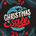 Christmas sale chalkboard background with holiday decorations. Royalty Free Stock Photo