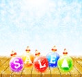 Christmas sale balls on wood table vector Royalty Free Stock Photo