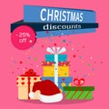 Christmas sale banner advertising background holiday discount xmas winter offer vector illustration. Royalty Free Stock Photo