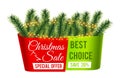 Christmas sale banner. Christmas tree branches advertising background. Special offer, discount vector illustration Royalty Free Stock Photo