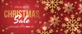 Christmas sale banner with golden snowflake on red background. Royalty Free Stock Photo