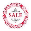 Christmas sale banner. Hand drawn vector holiday illustration wi