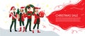 Christmas sale banner with happy shopping people with gifts