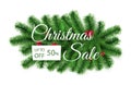 Christmas sale banner. Special offer, discount vector template. Christmas tree branches advertising background Royalty Free Stock Photo