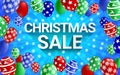 Christmas sale banner winter season with colorful balloon and snowflake on blue background. Royalty Free Stock Photo
