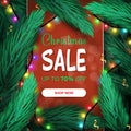 Christmas sale card with Christmas tree branches