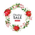 Christmas Sale card, Vector Winter Holiday Season Offer, New Year special promotion, Poinsettia Flower