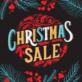 Christmas sale chalkboard background with holiday decorations. Royalty Free Stock Photo