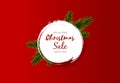 Christmas Sale Circle Label Designm on Red Background. Royalty Free Stock Photo