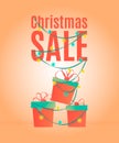 Christmas sale design template, banner, with gift boxes and luminous garland