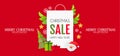 Christmas Sale design template with cute papercraft Santa Claus, shopping bag and holiday decoration