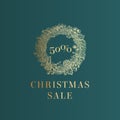 Christmas Sale Discount Hand Drawn Sketch Pine Wreath, Sign, Logo, Banner or Card Template. Abstract Holiday Promo Royalty Free Stock Photo