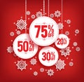 Christmas Sale Discount Hanging with Snowflakes Royalty Free Stock Photo