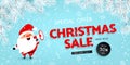 Christmas sale, discounts. Festive advertising banner. Santa Claus with a megaphone. Snow, Branches of the Christmas tree. Vector Royalty Free Stock Photo