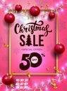 Christmas sale flyer template. Banner with hand draw pattern. Winter promotion vertical coupon. Applicable for discount flyer,