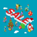 Christmas sale holiday decorated family flat 3d vector isometric