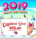 Christmas sale invitation banner with pig in cool glasses