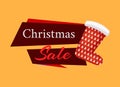 Christmas Sale Label, Red Santa Stocking Isolated Royalty Free Stock Photo