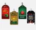 Christmas sale linear tags with bright background and attractive elements Royalty Free Stock Photo