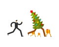 Christmas sale. Man runs for Gift box. Guy running after present. Xmas and New Year vector illustration Royalty Free Stock Photo