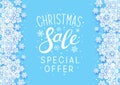 Christmas sale paper snowflakes borders on blue background for Your winter holiday design Royalty Free Stock Photo