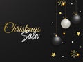 Christmas Sale Poster Design Decorated with Hanging Baubles, Golden Stars and Snowflakes