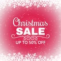 Christmas sale poster with snowflakes. White inscription on red background. Winter sale banner. Vector illustration Royalty Free Stock Photo