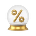 Christmas sale premium golden percentage sign in magic ball realistic 3d icon vector illustration Royalty Free Stock Photo