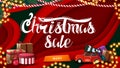 Christmas Sale, Red Horizontal Discount Banner In Paper Cut Style With Christmas Presents And Red Vintage Car