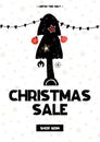 Christmas sale seasonal salling card with chrismas tree. Vector illustration