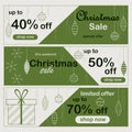 Christmas sale set. Set of banners, flyers of posters. Card with colorful backgrounds. Vector. Royalty Free Stock Photo