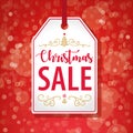 Christmas Sale Tag Label on Red Background - Vector Royalty Free Stock Photo